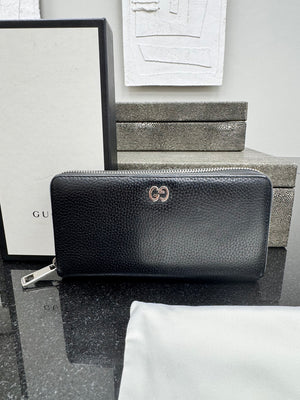 Gucci Black Grained Leather Long Zippy Wallet