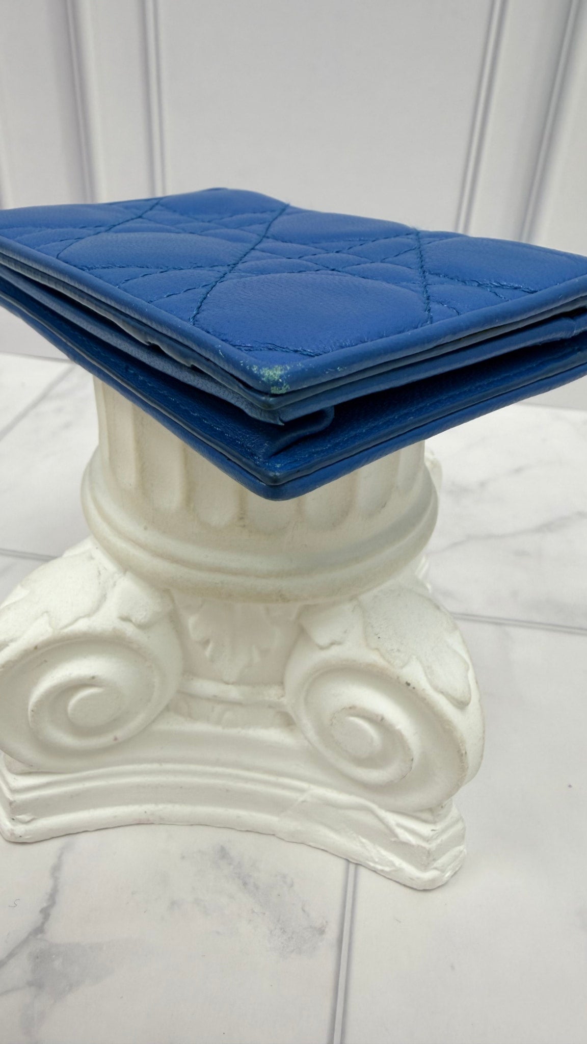 Christian Dior Blue Quilted Leather Lady Dior Compact Wallet