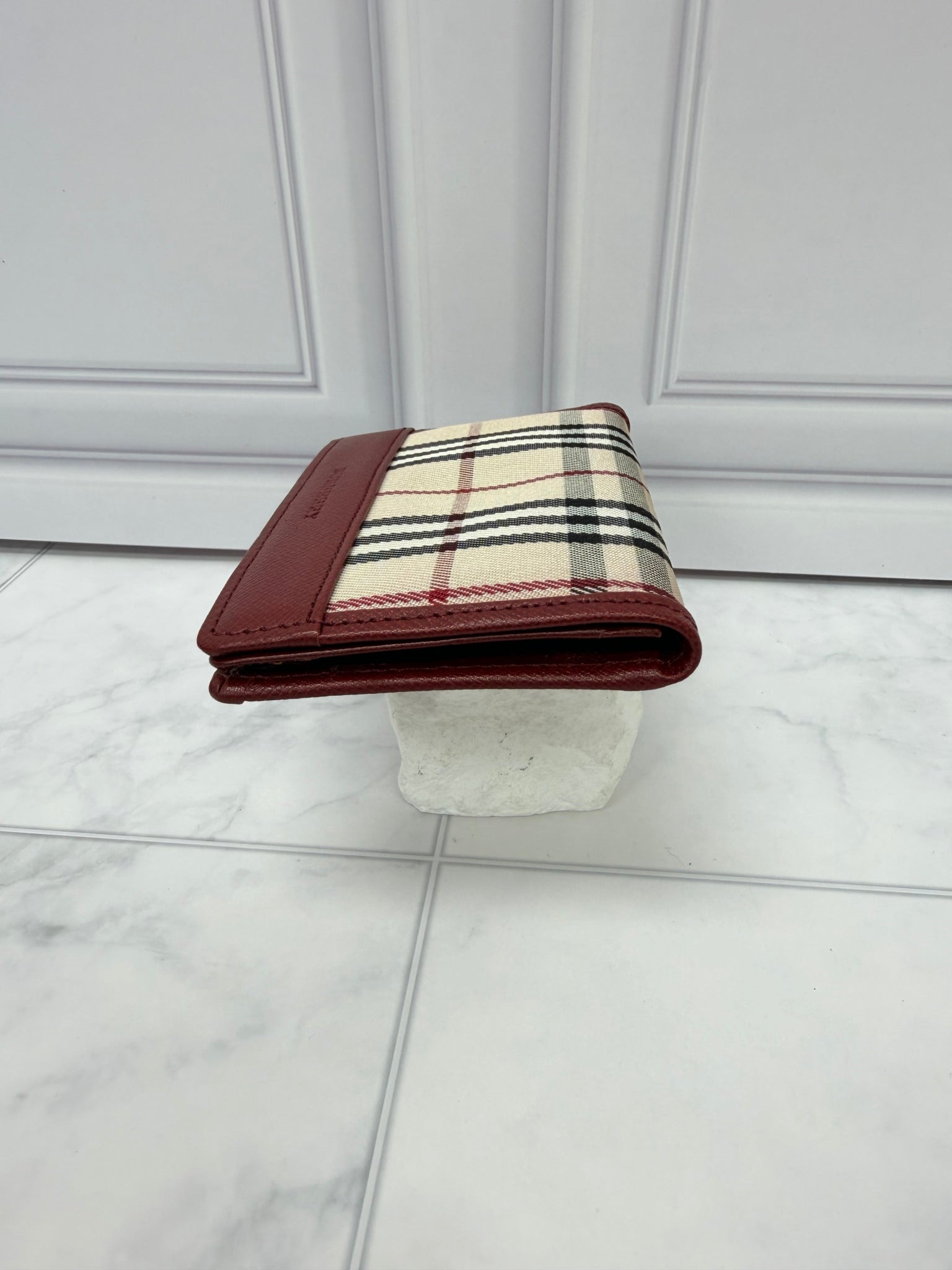 Burberry Burgundy Nova Check Canvas Leather Card Case
