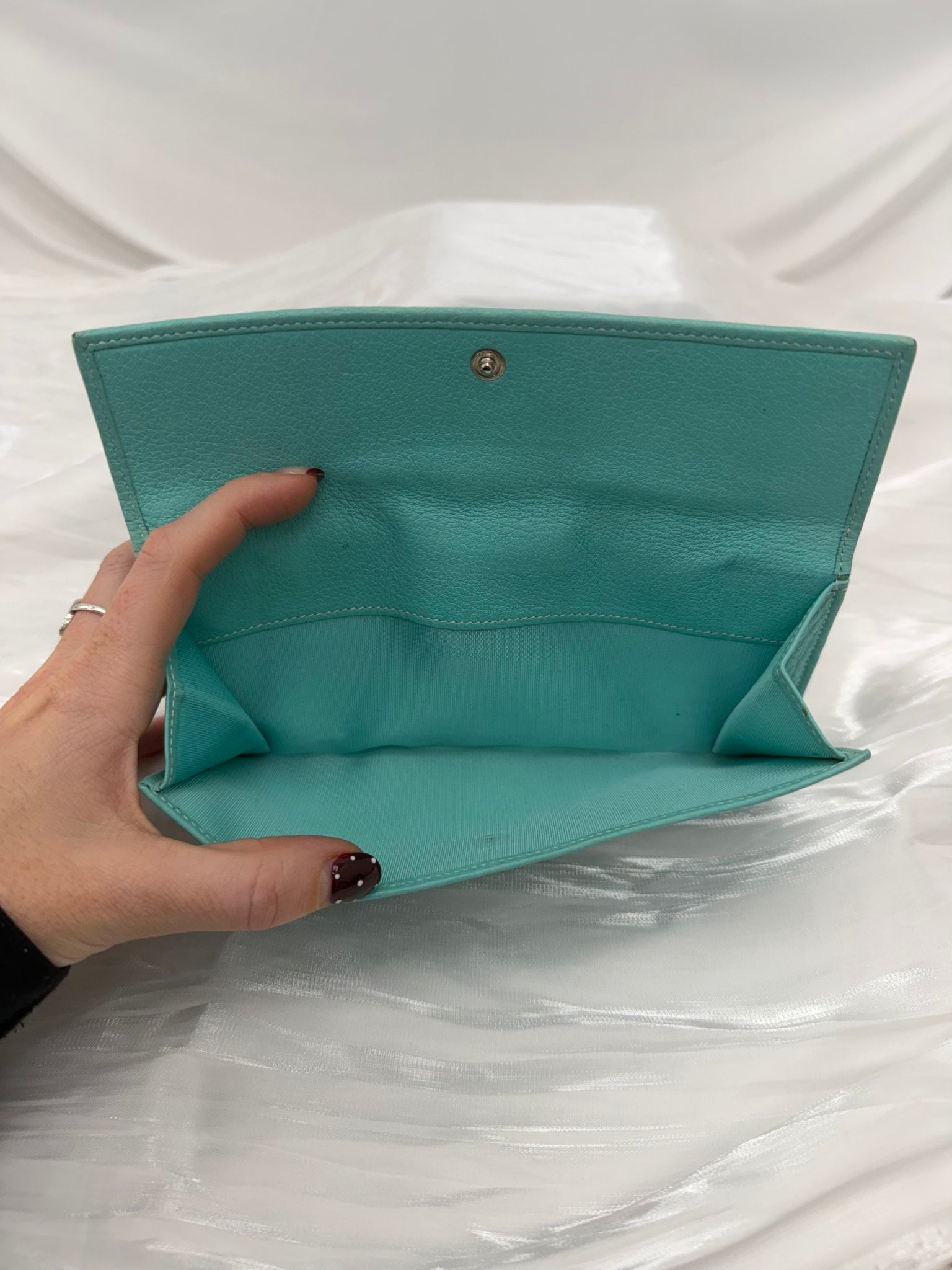 Tiffany & Co. Blue Leather Turn Lock Long Wallet 