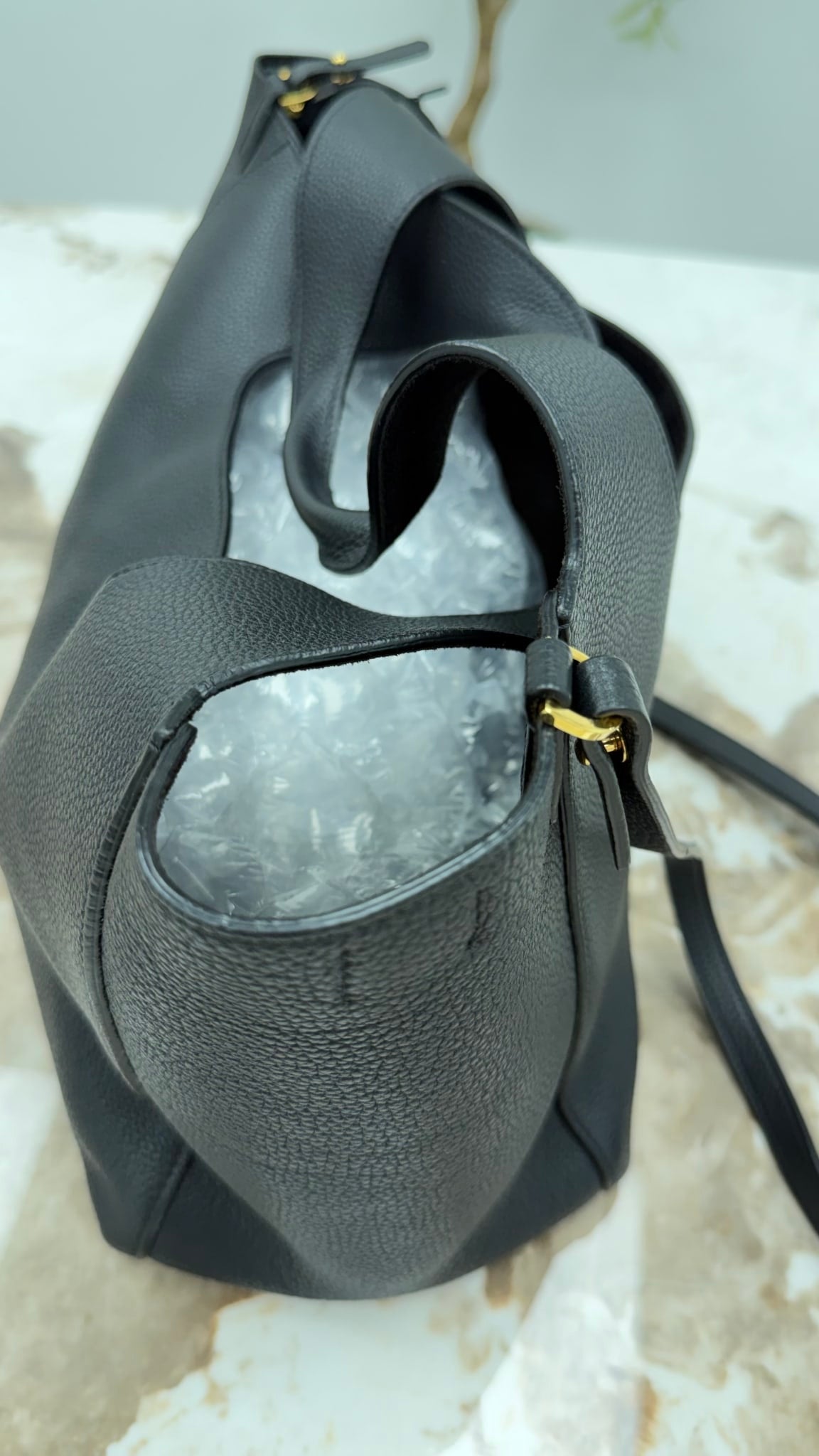 The Row Black Grained Leather Two For One 12 Shoulder Bag