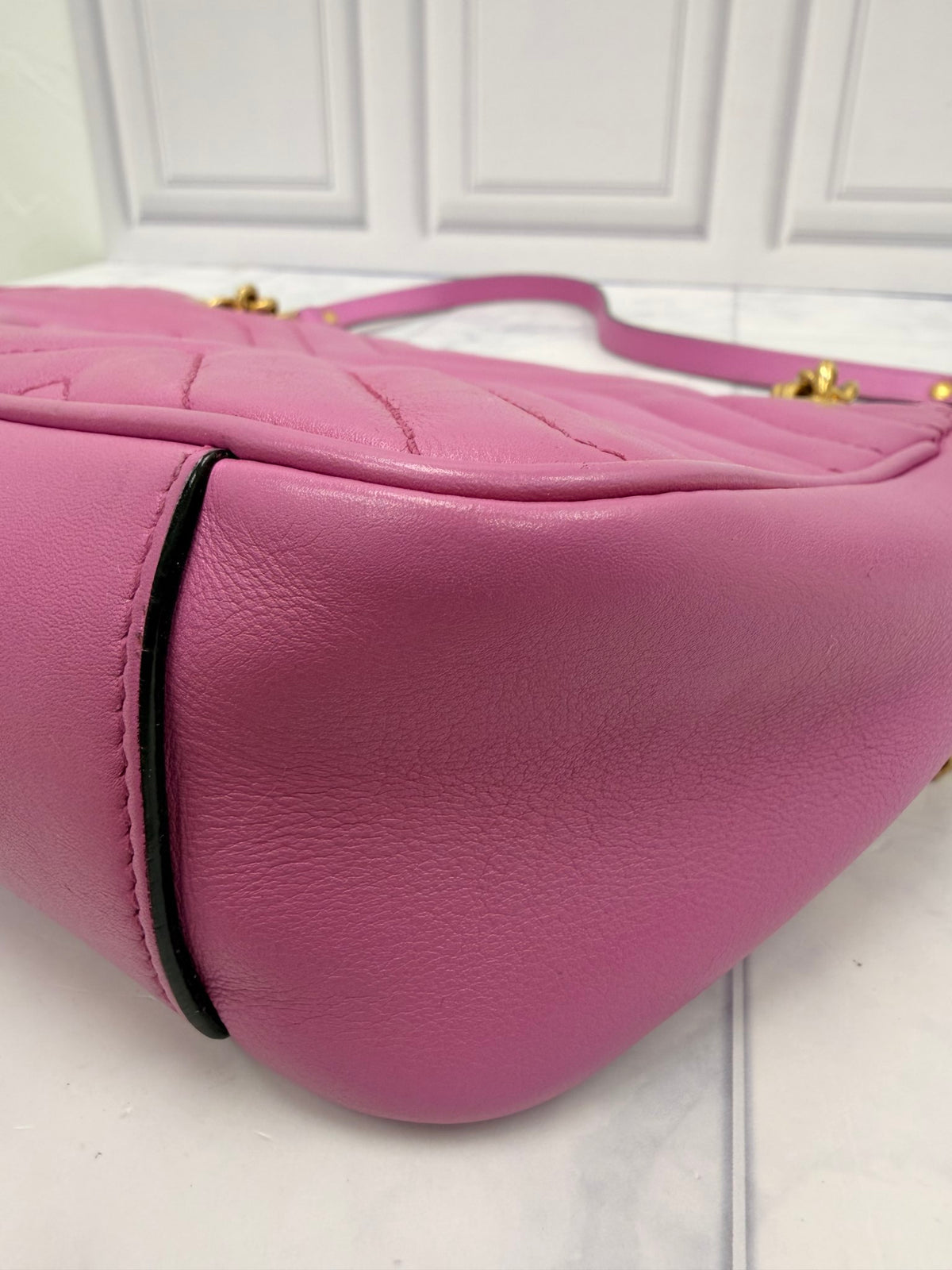 Gucci Purple Calfskin Leather Matelasse Small GG Marmont Shoulder Bag