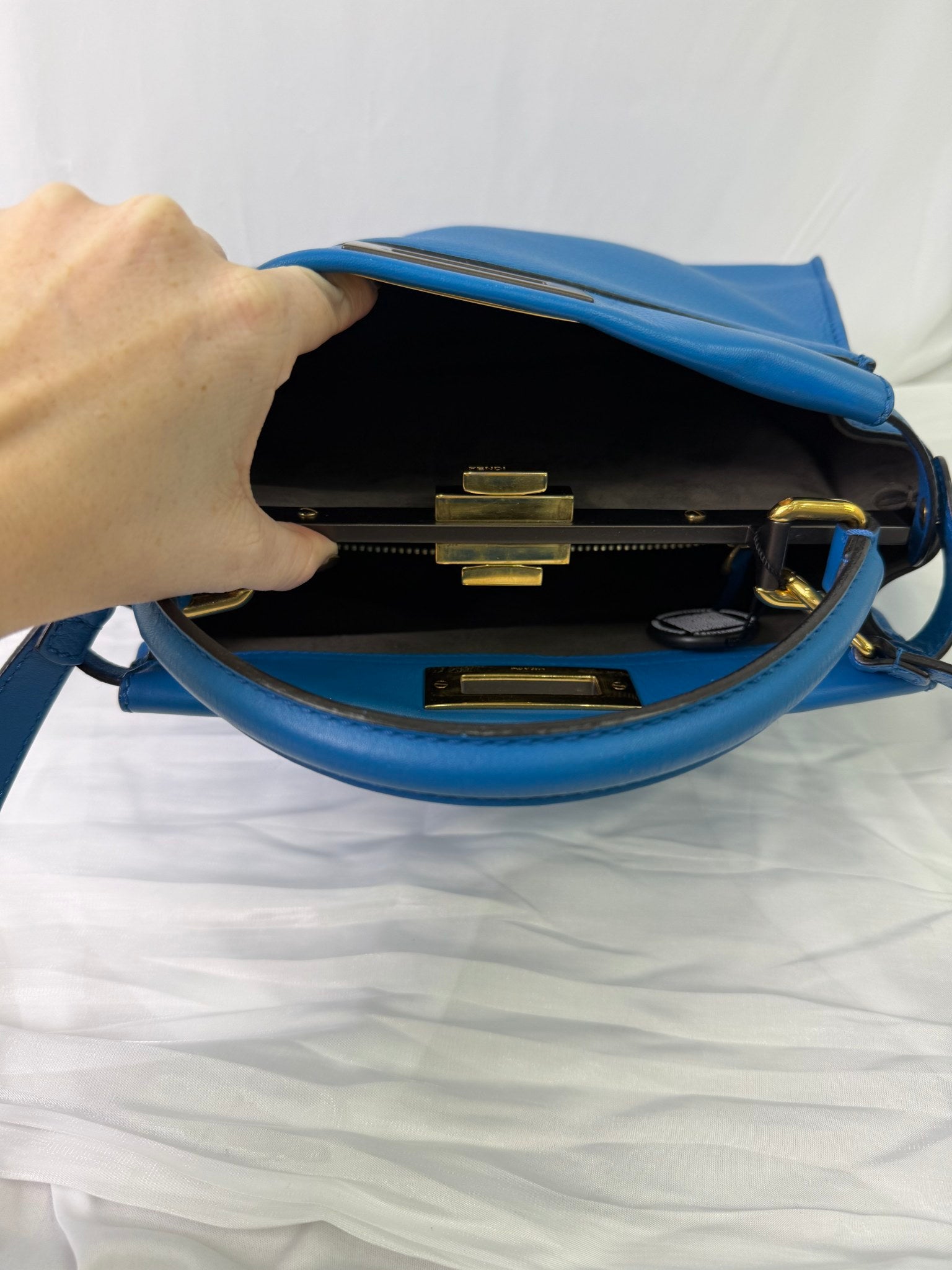 Fendi Blue Leather Peekaboo Two Way Bag