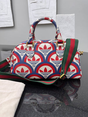 Gucci x Adidas Red Blue White Grained Leather 2Way Bag