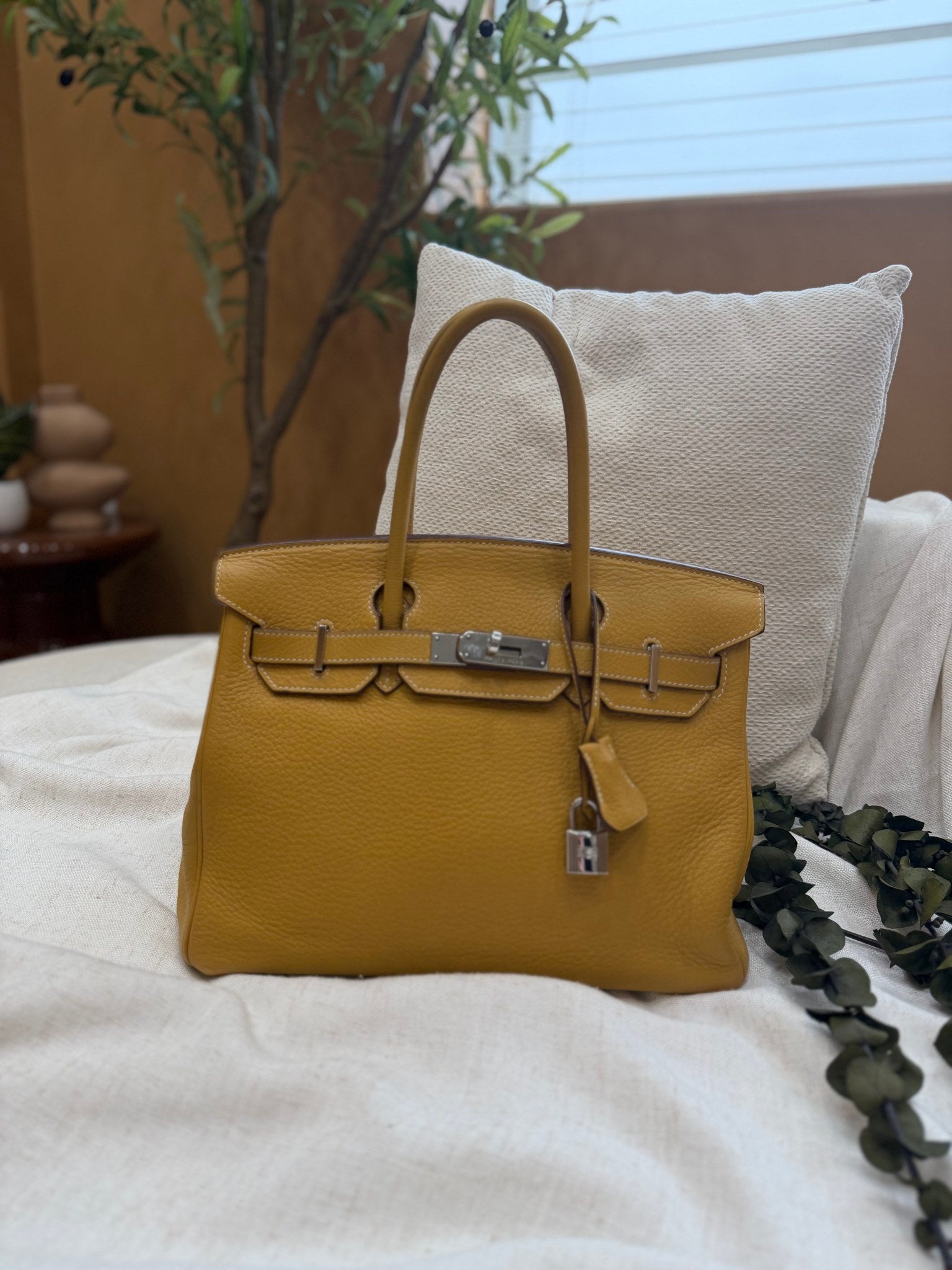 Hermes Natural Sable Taurillon Clemence Birkin 30