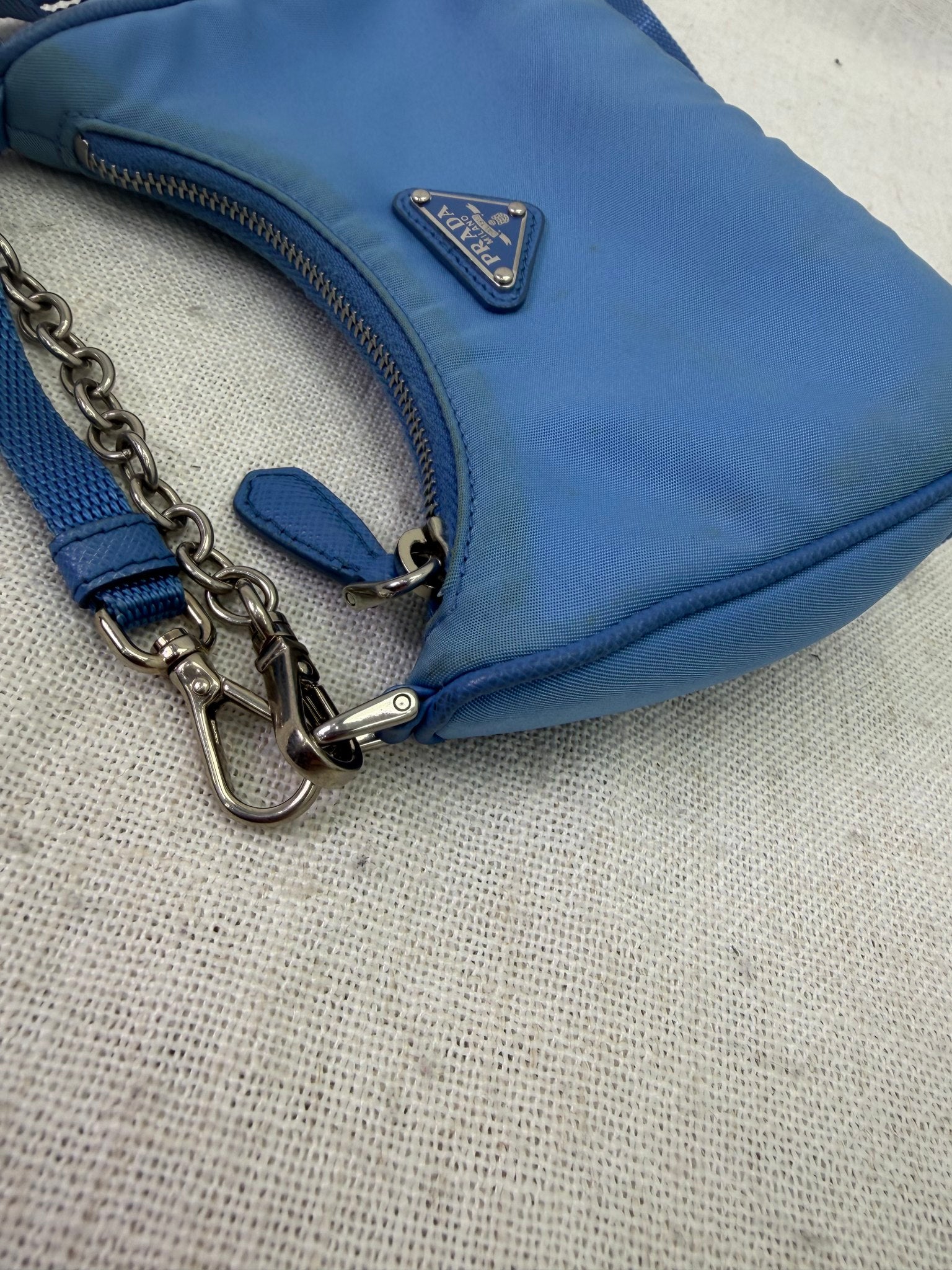 Prada Sky Blue Nylon Mini Reedition Crossbody Chain Bag