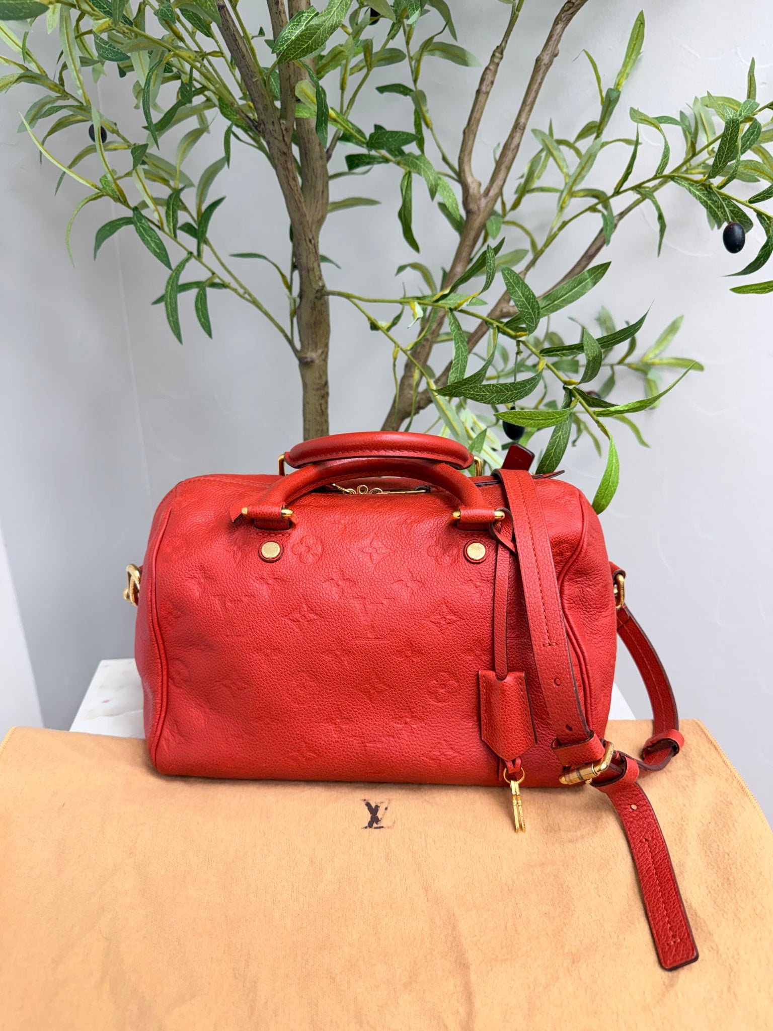 Louis Vuitton Red Empreinte Leather Speedy 25 Bandouliere 
