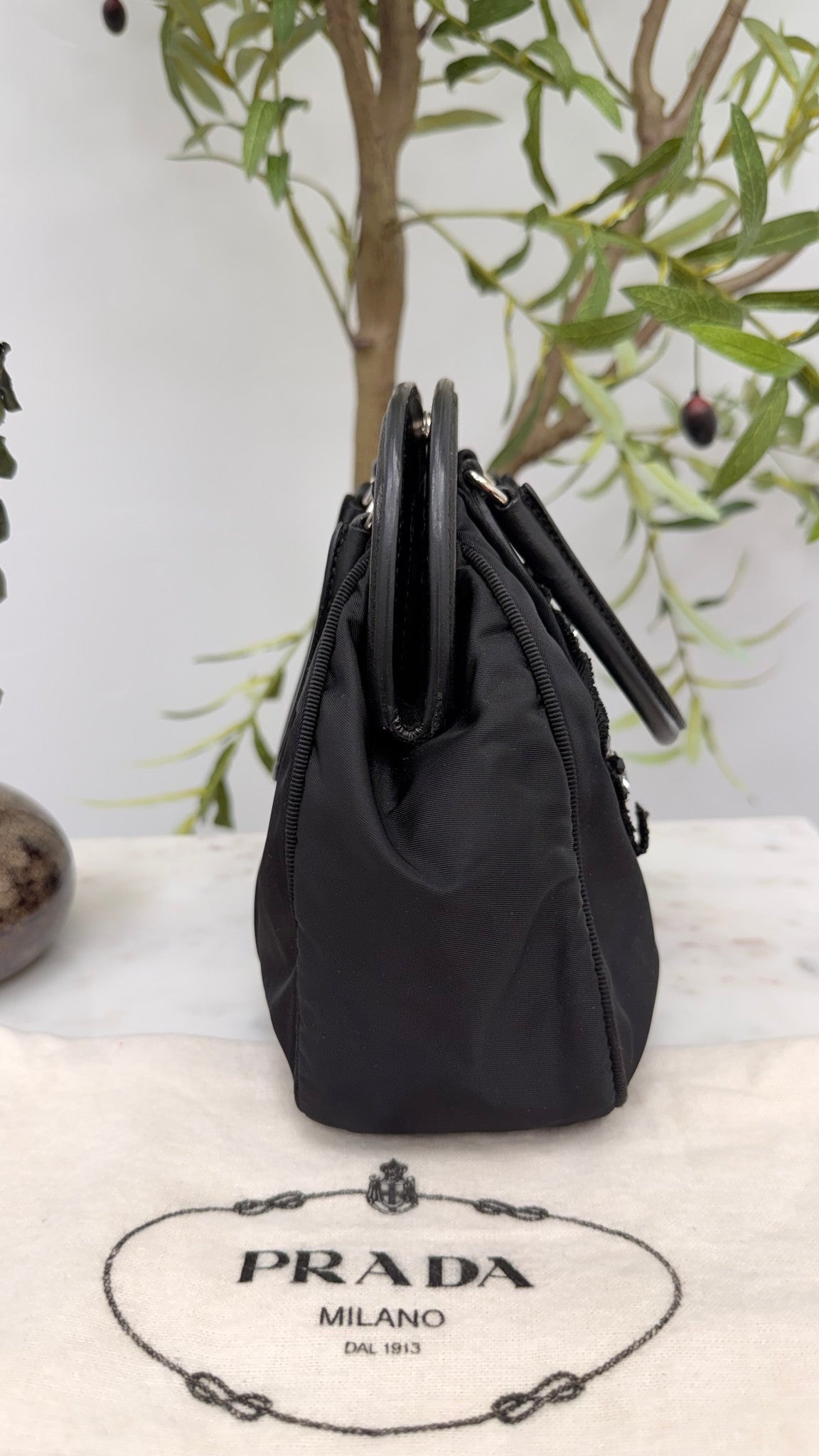 Prada Heart Nylon Bijou Black Mini Hand Bag