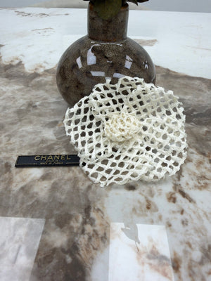 Chanel Ivory Mesh Camellia Flower Pin Brooch