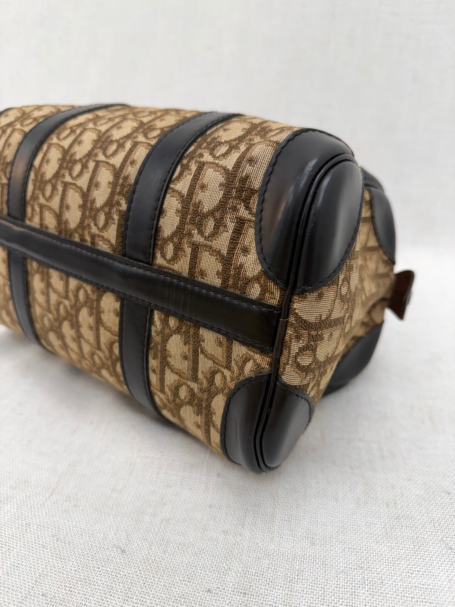 Christian Dior Vintage  Brown Trotter & Black Leather Boston Bag