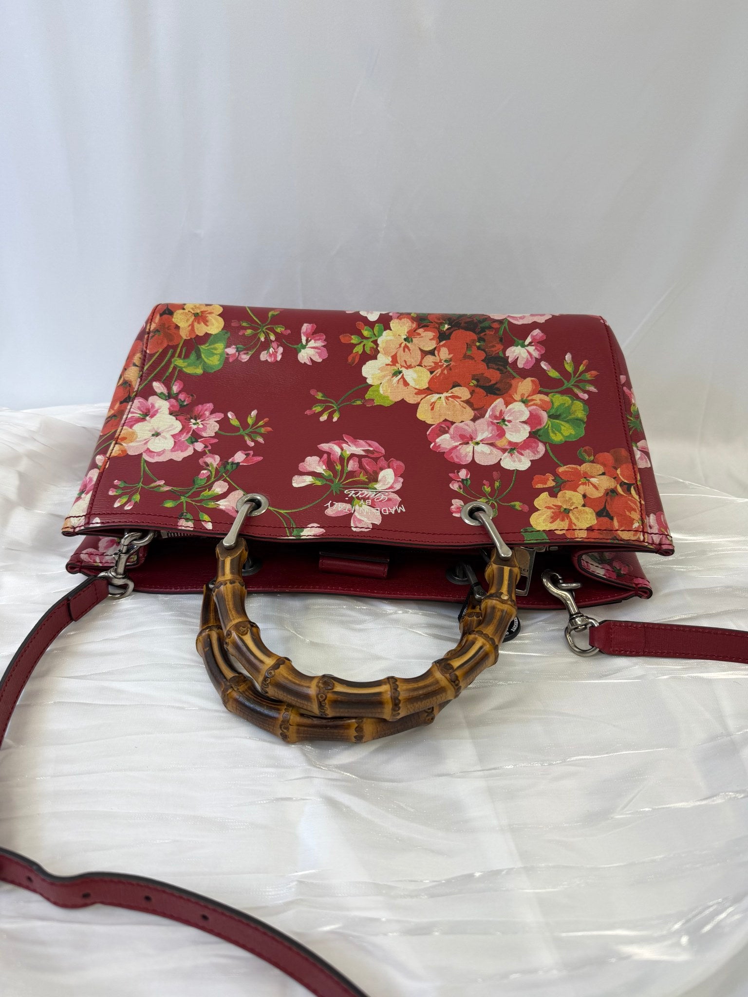 Gucci Red Blooms Bamboo Medium Top Handle 