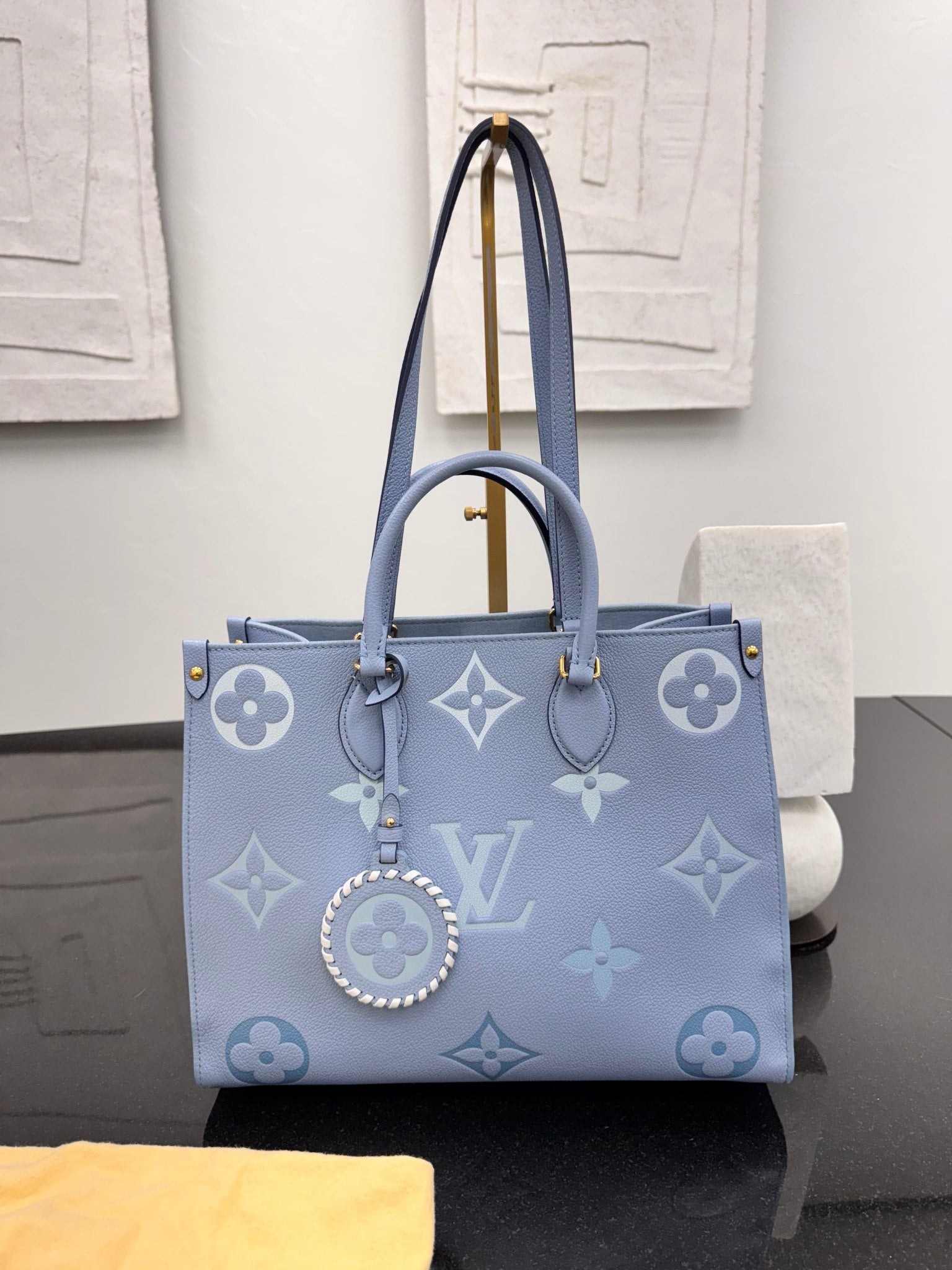 LIKE NEW - Louis Vuitton Blue Empreinte Monogram Giant By The Pool On The Go Tote Bag MM