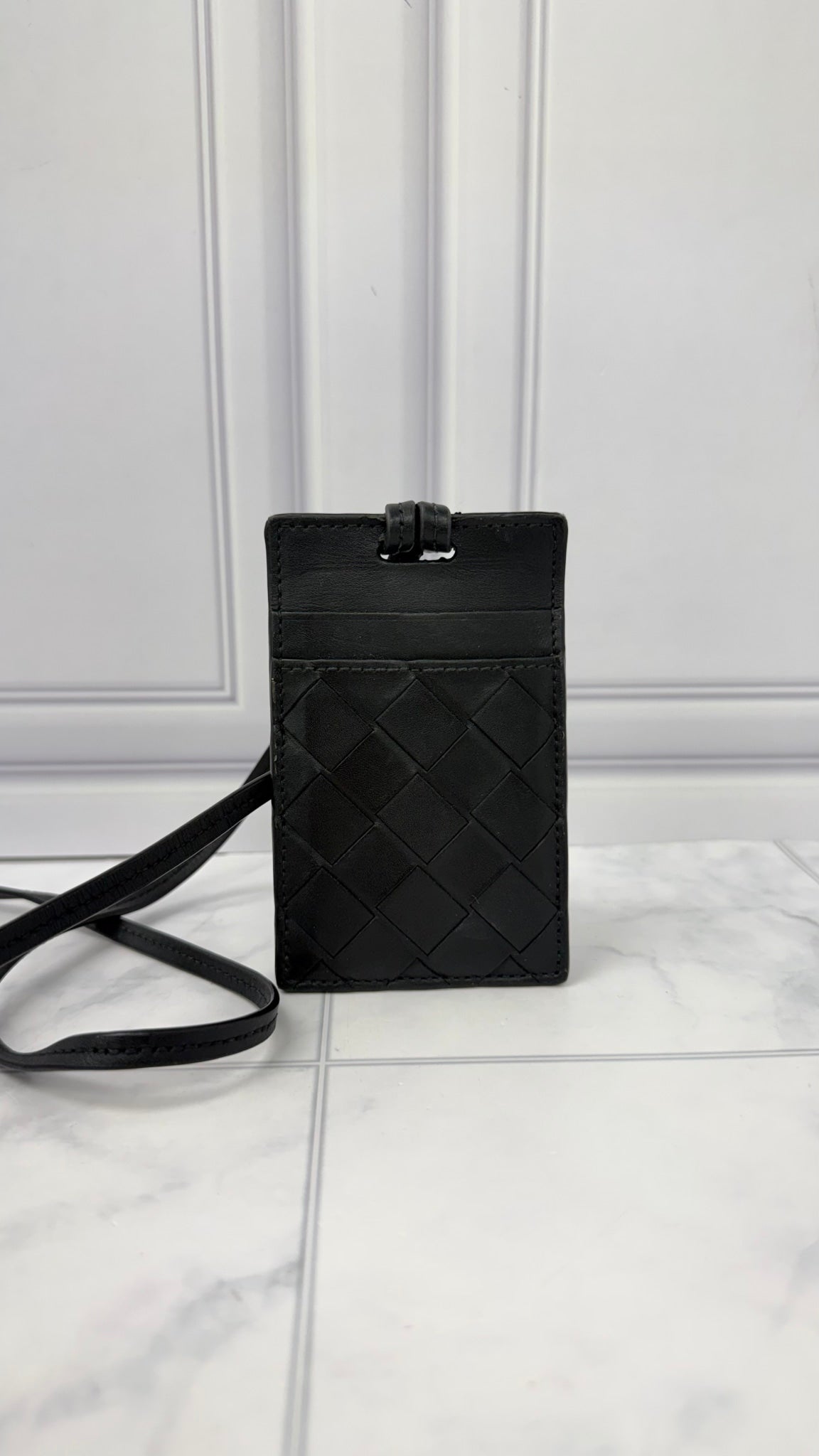 Bottega Veneta Black Intrecciato Leather Lanyard 