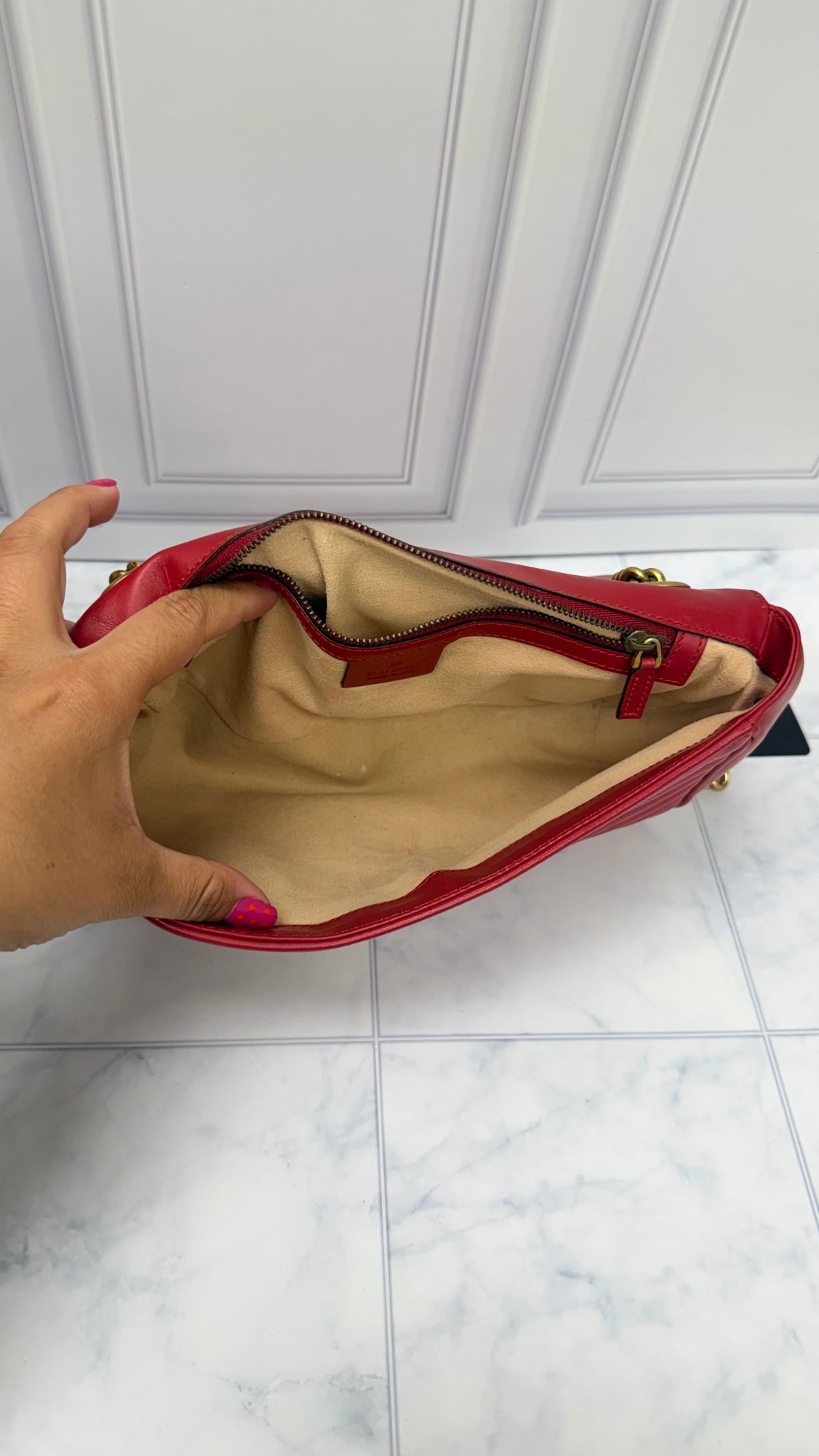 Gucci Red Leather GG Marmont 2Way Bag 