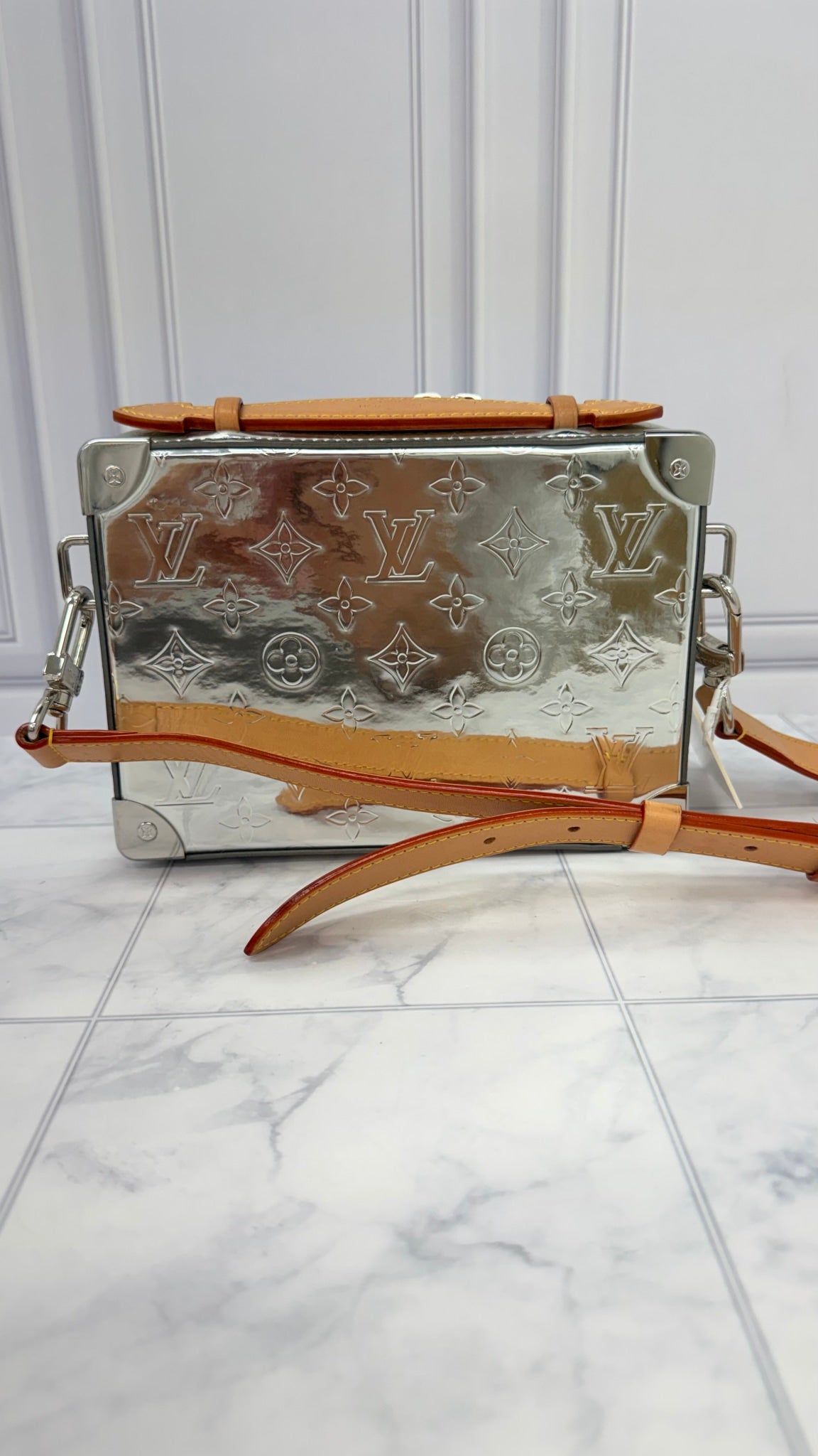 Louis Vuitton Silver Monogram Mirror Soft Trunk Crossbody Bag 