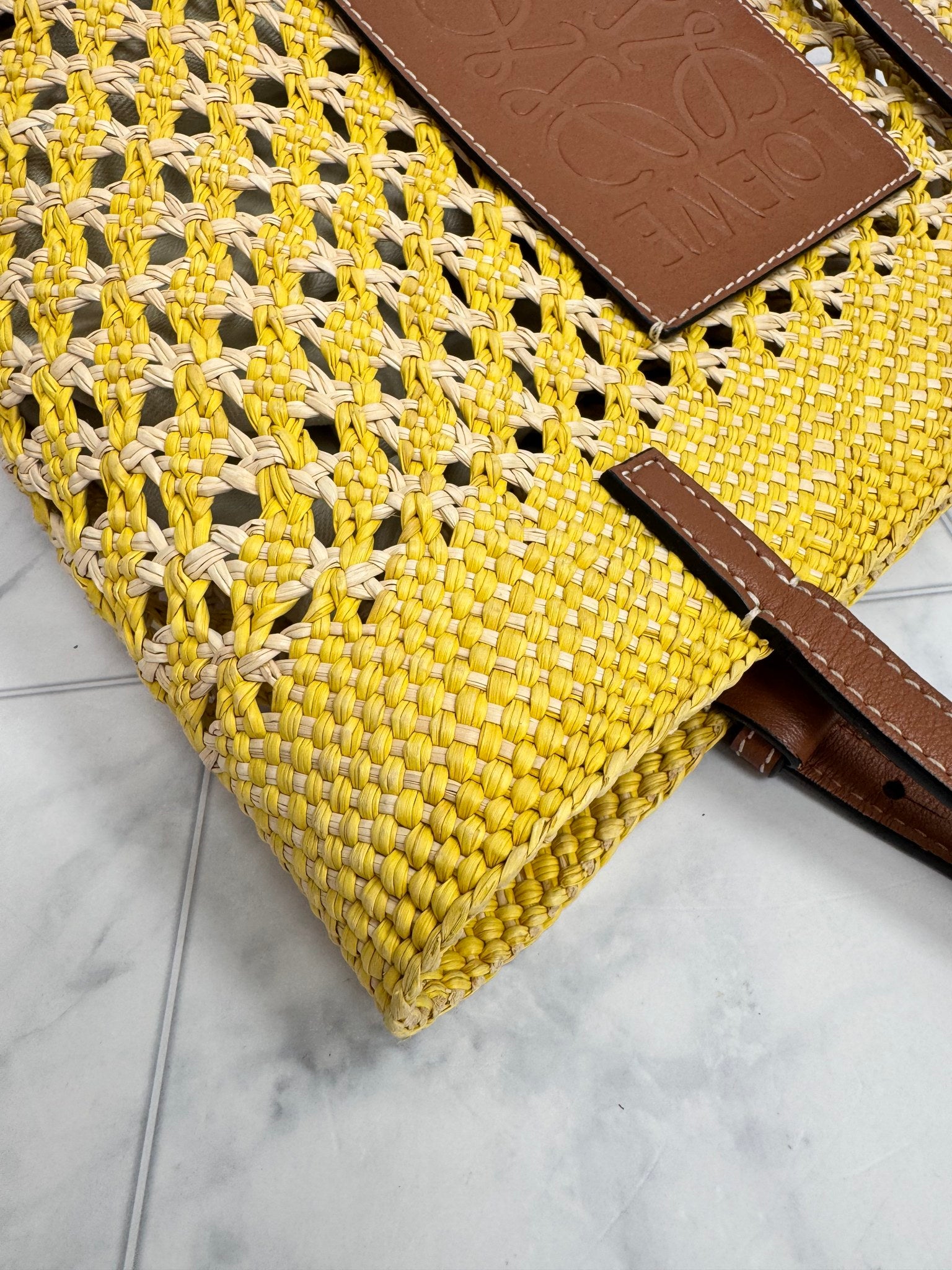 Loewe Yellow Raffia Paula's Ibiza Honeycomb Shoulder Bag