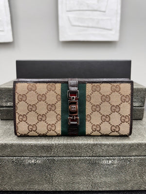 Gucci GG Canvas Sherry Line Jackie Long Wallet