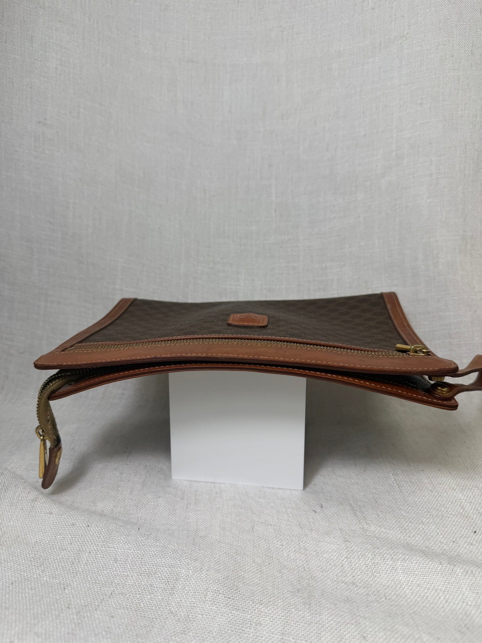 Celine Brown Coated Canvas Macadam Travel Pouch Bag