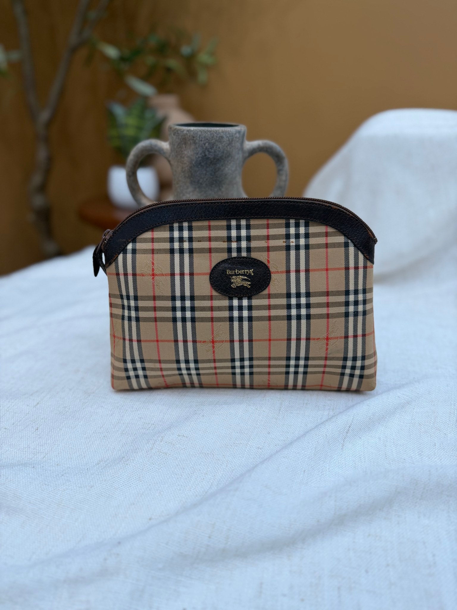 Burberry Vintage Tan Nova Check Cosmetic Bag
