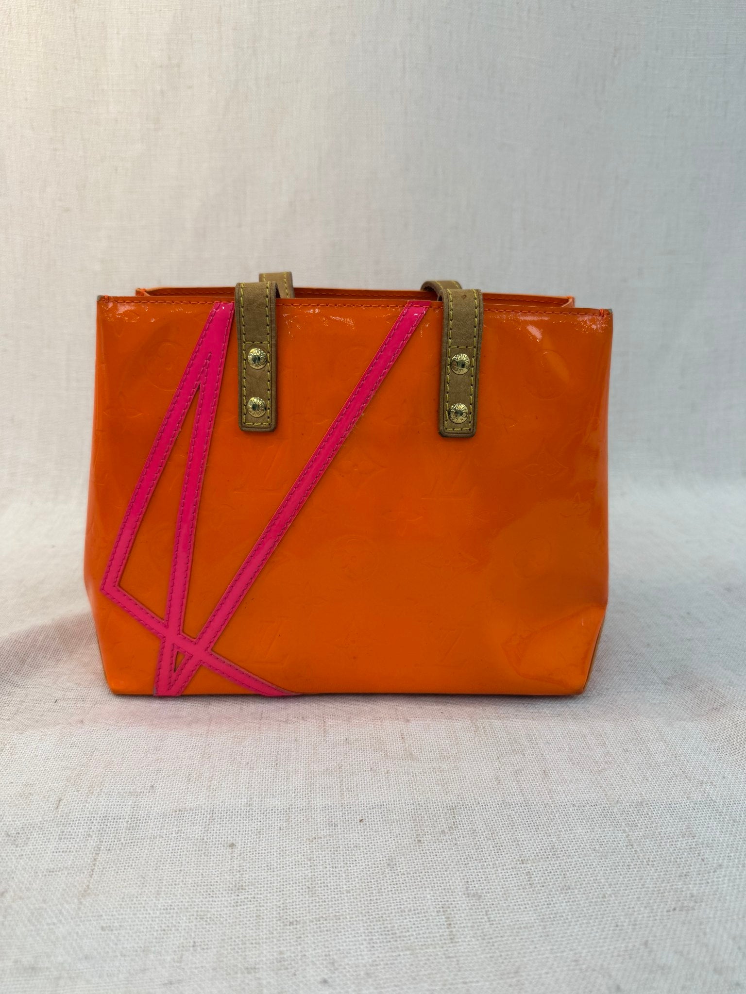 Louis Vuitton X Robert Wilson Orange Vernis Leather Reade PM Tote Bag 
