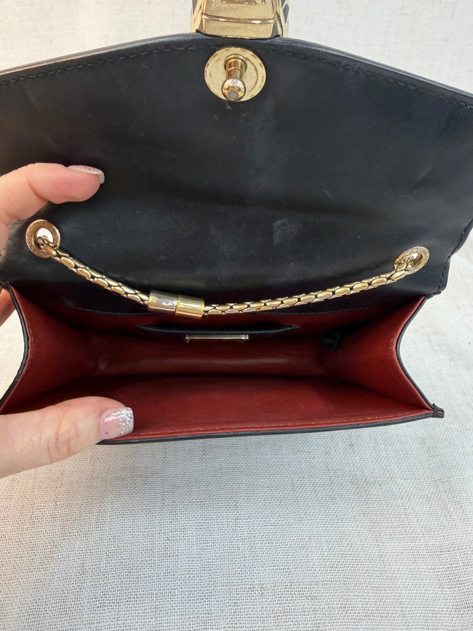 Bvlgari Black Leather  serpenti Star Studded Small Crossbody