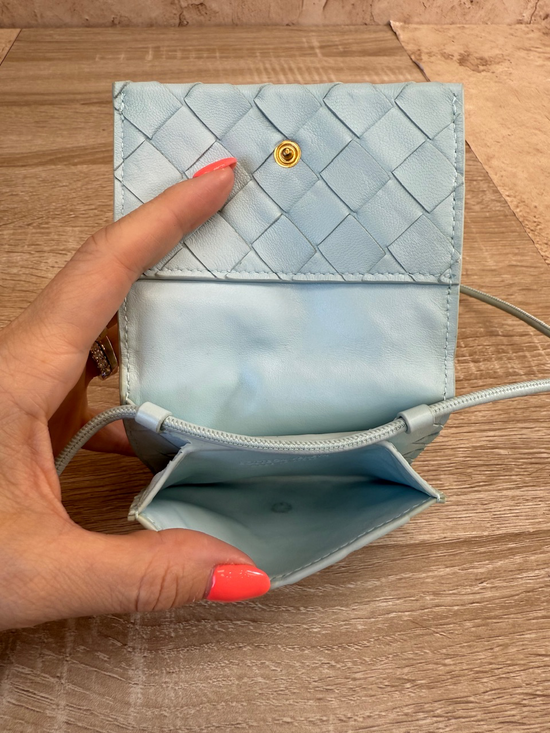 Bottega Veneta Sky Blue Leather Card Case on Strap