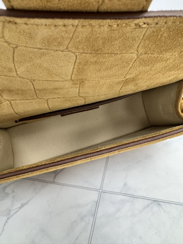 BRAND NEW - Jacquemus Camel Croc Embossed Suede Le Grand Bambino Handbag