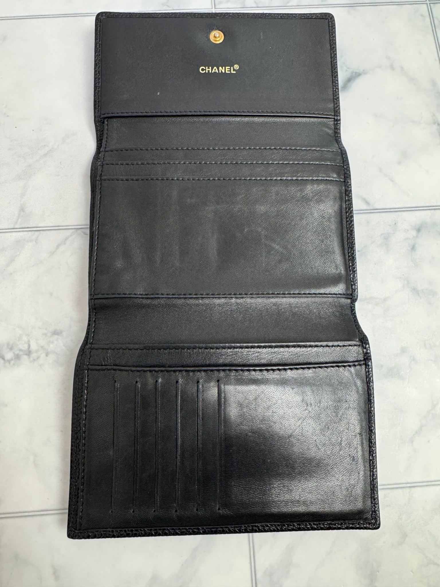 Chanel Black Caviar Leather CC Trifold Compact Wallet