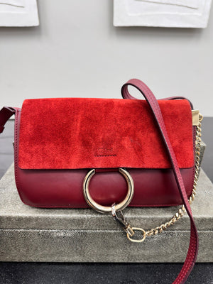 Chloe Red Suede And Leather Small Faye Crossbody Bag