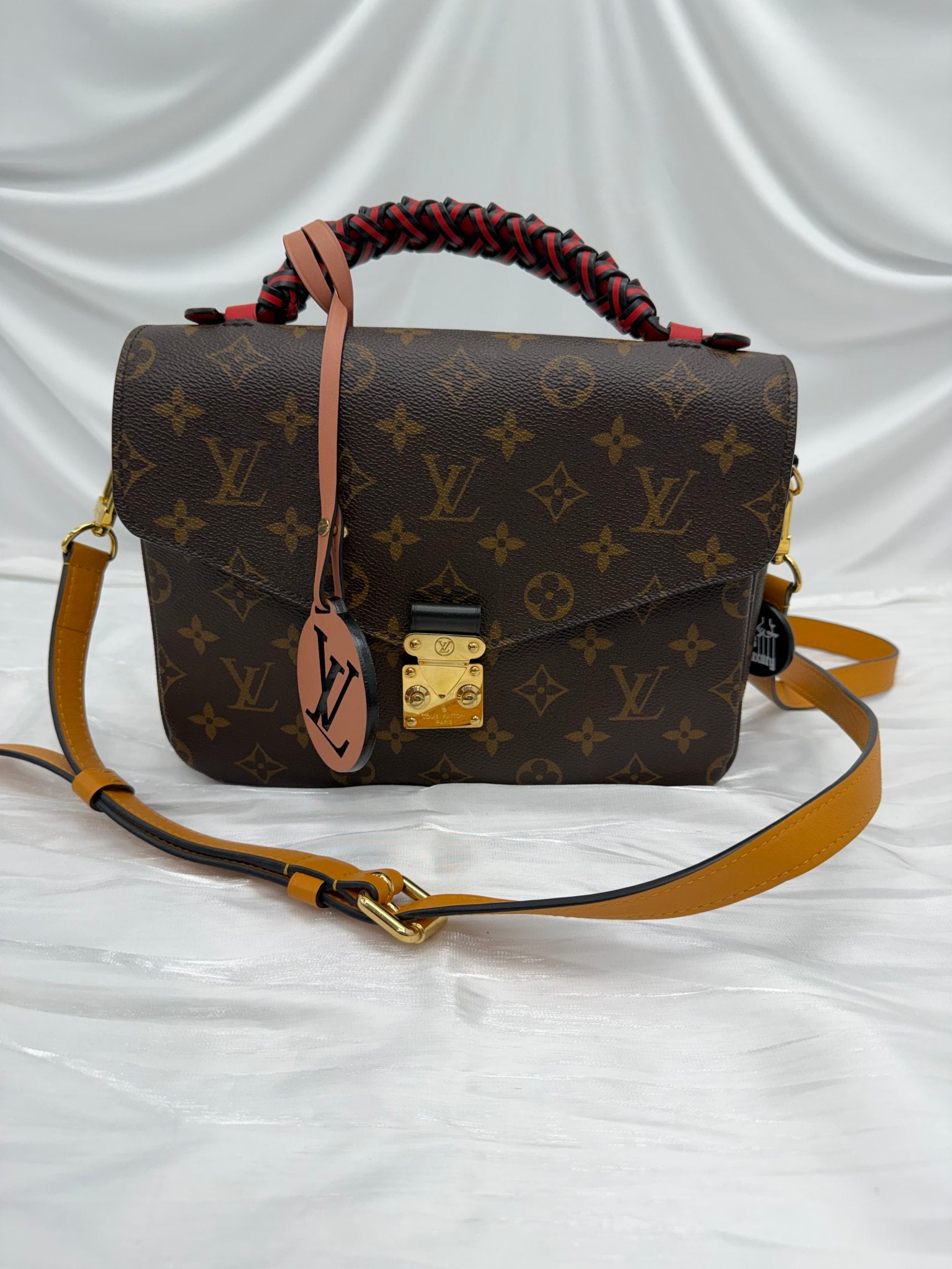 LIKE NEW- Louis Vuitton Monogram Braided Coquelicot Handle Pochette Metis Bag