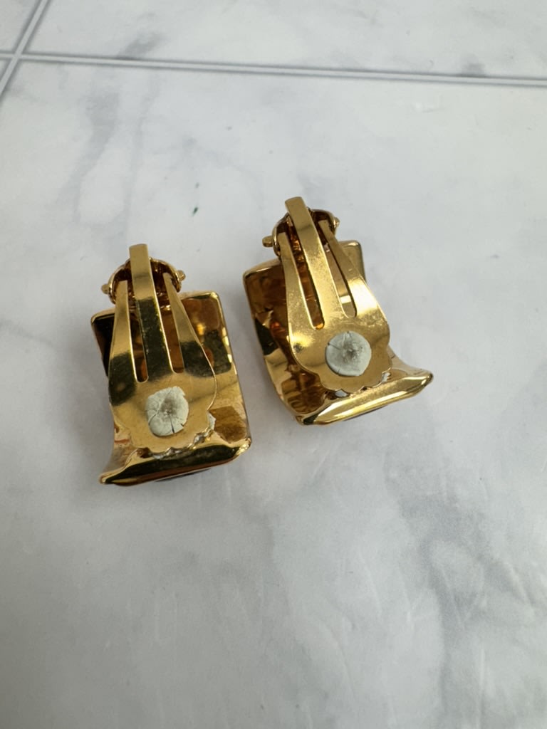 Hermes Gold Tone Enamel Earrings