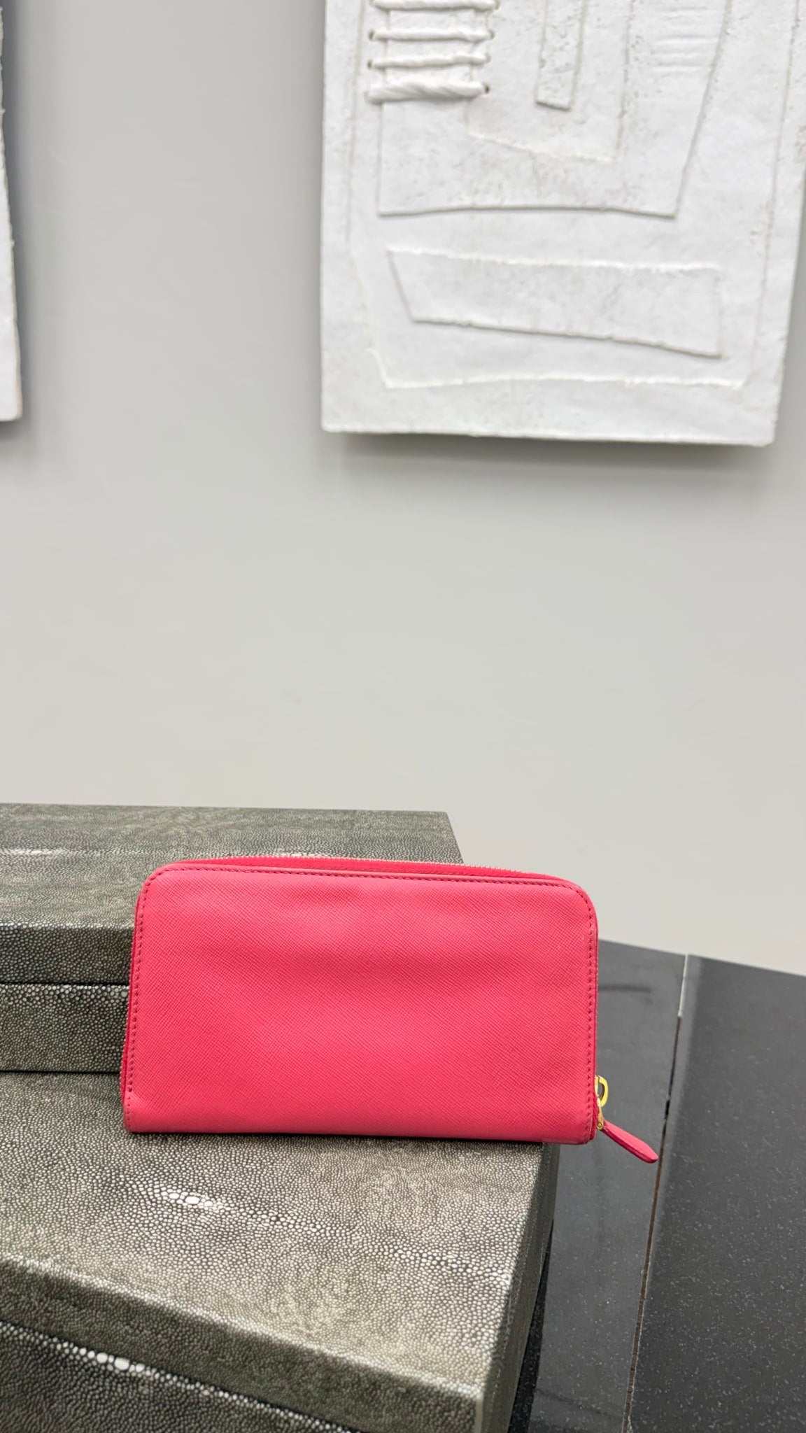Prada Pink Saffiano Leather Zippy Wallet