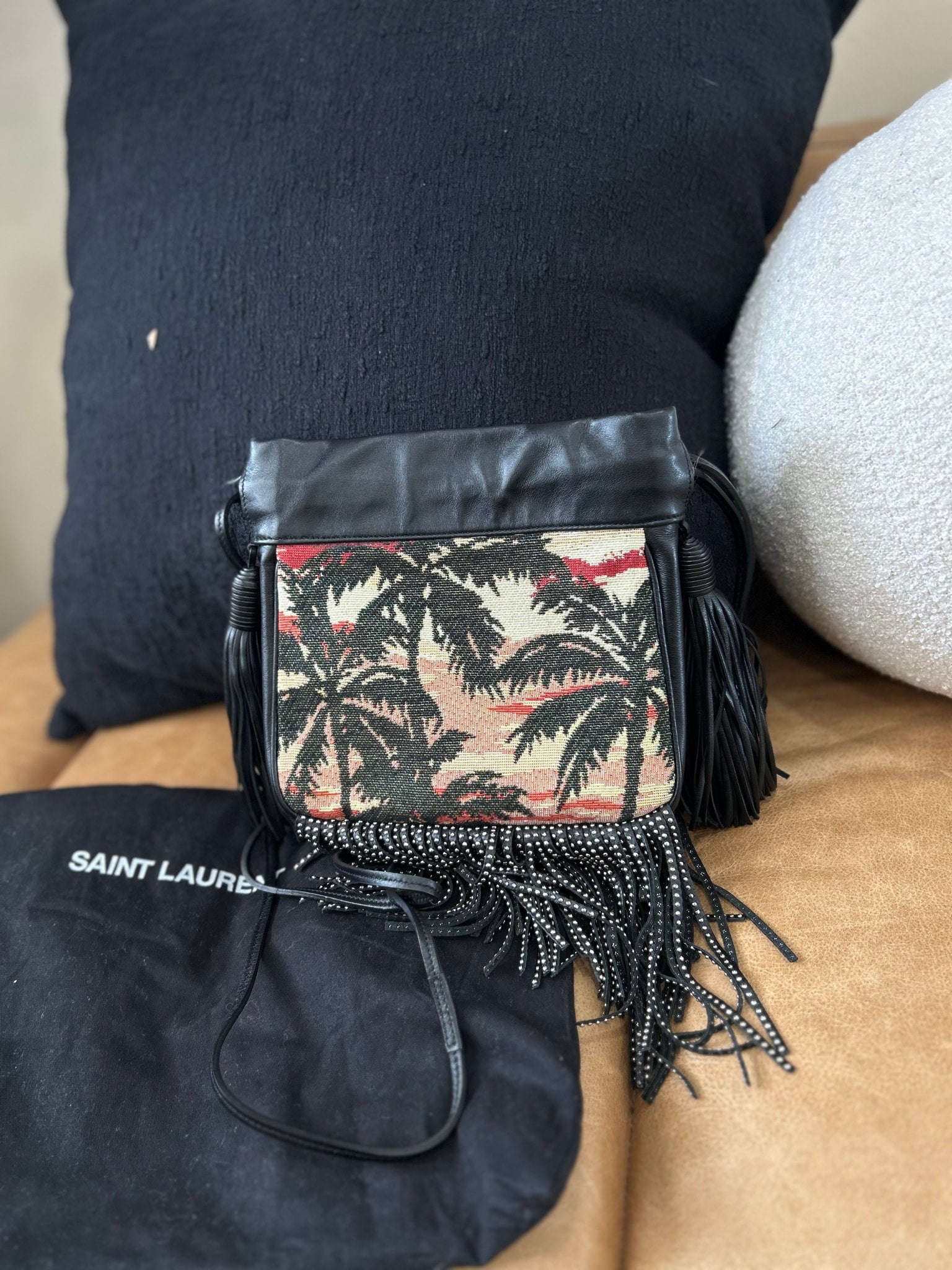 BRAND NEW- YSL Saint Laurent Black Leather Fringe Helena Bag
