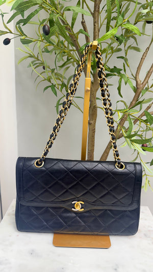Chanel Black Lambskin Leather Medium Double Flap Bag