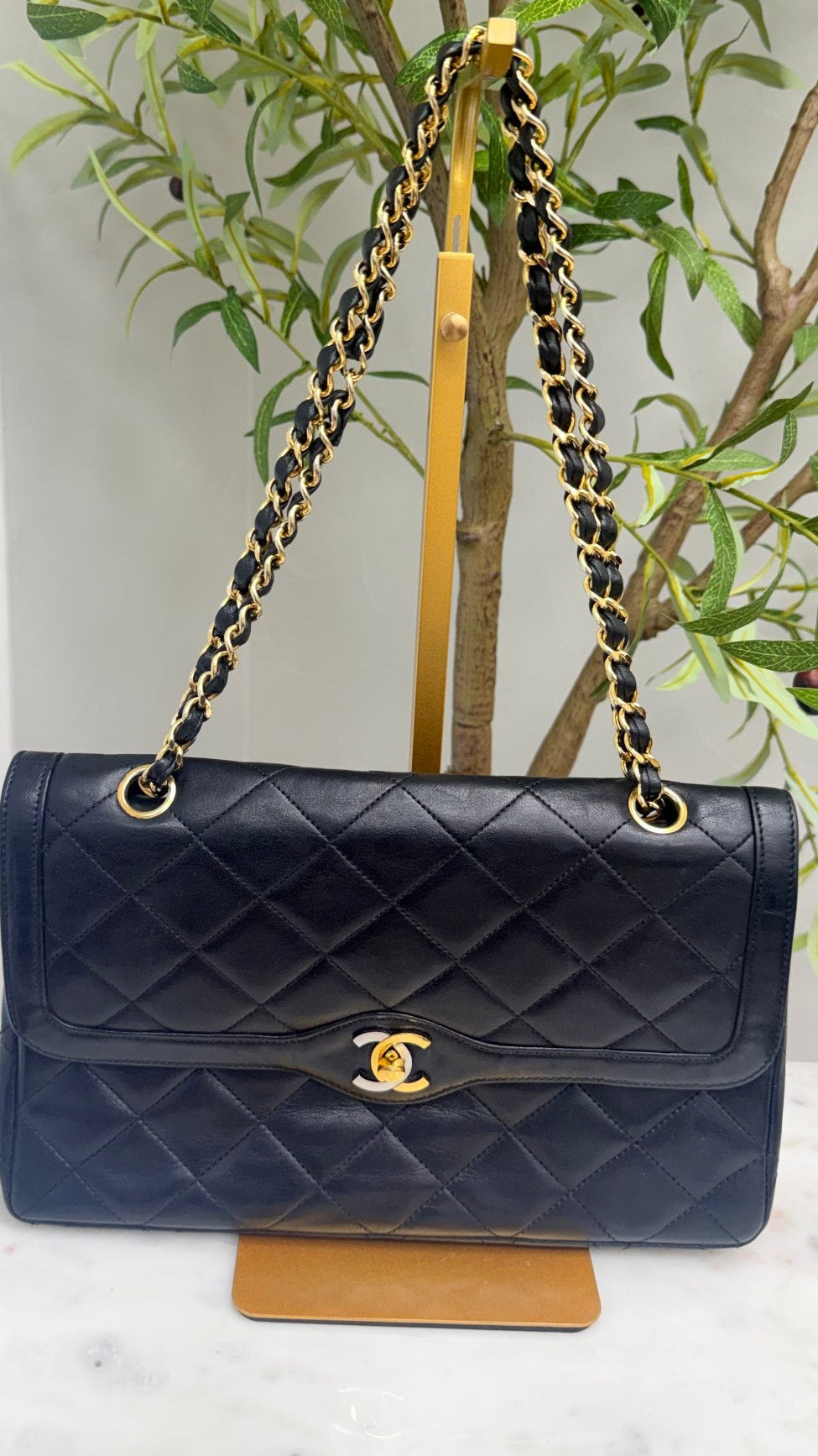 Chanel Black Lambskin Leather Medium Double Flap Bag 