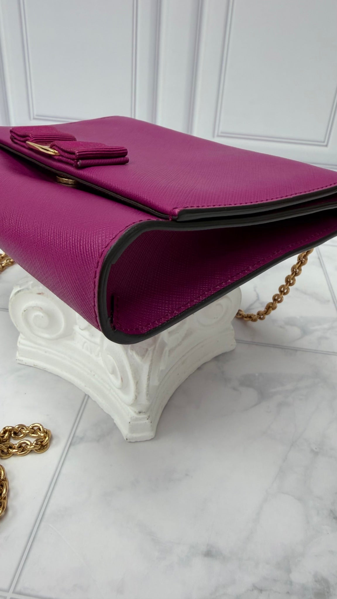 Salvatore Ferragamo Purple Leather Ginny Wallet on a Chain