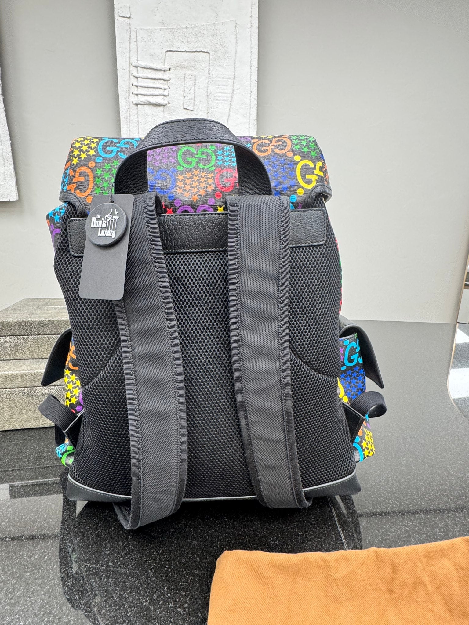 LIKE NEW - Gucci Black And Multicolor GG Coated Canvas Medium Psychedelic Backpack