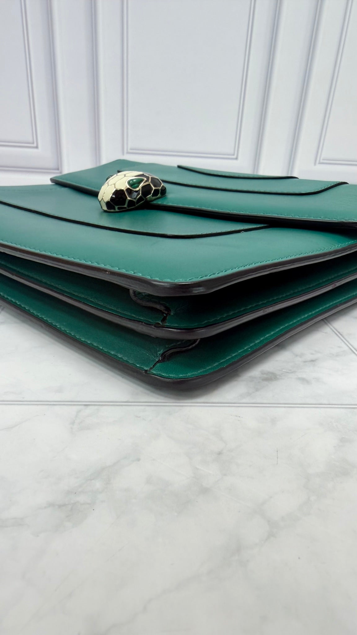Bvlgari Emerald Green Calfskin Serpenti Forever Top Handle Chain Bag
