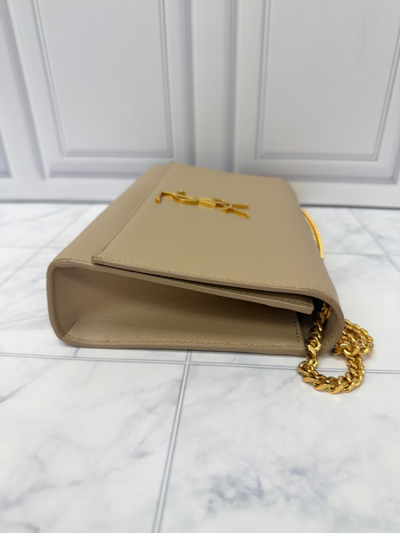 Saint Laurent YSL Tan Grained Leather Kate Small Handbag 