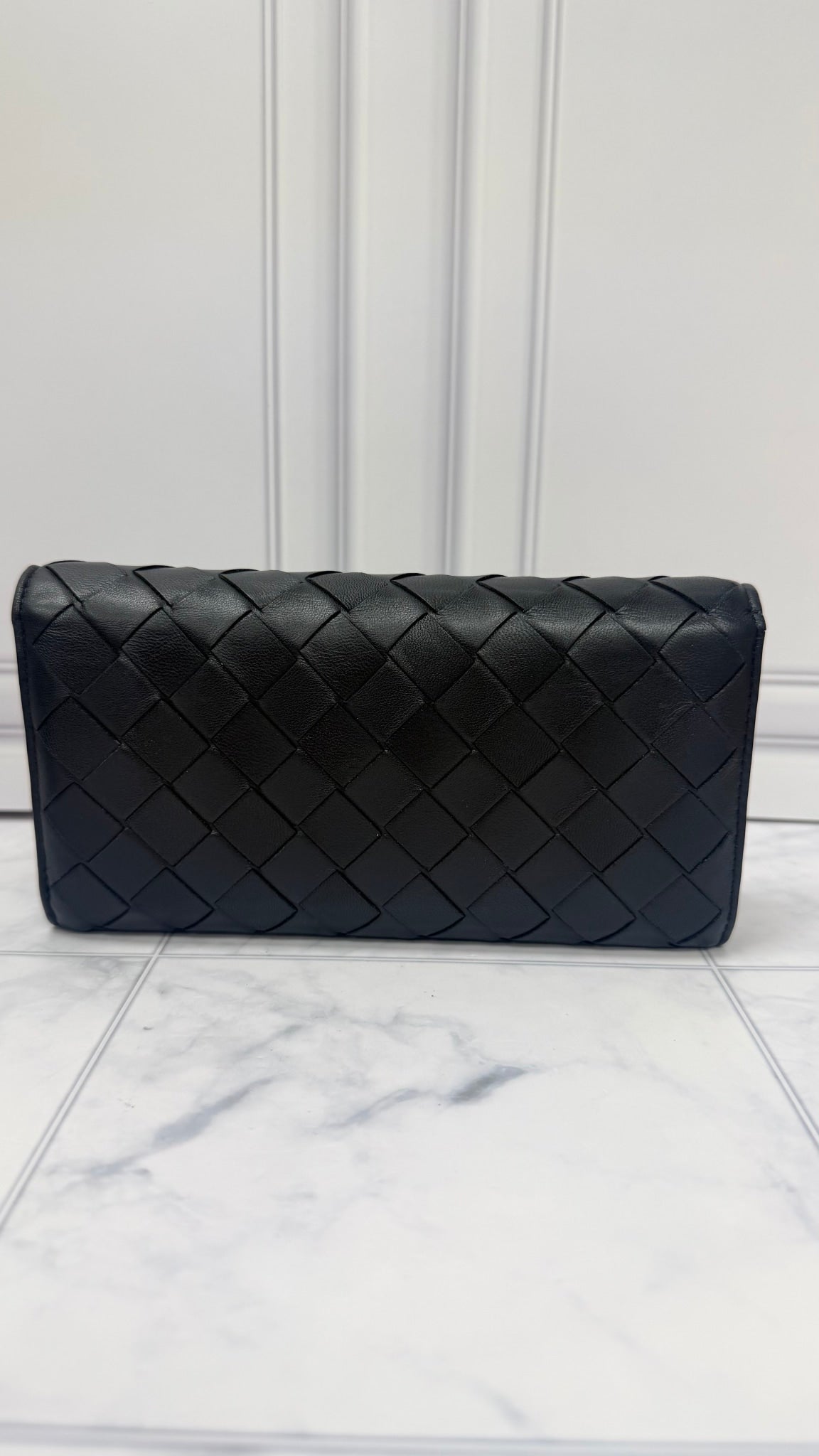 Bottega Veneta Black Intrecciato Nappa Lambskin Flap Wallet