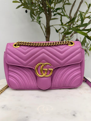 Gucci Purple Calfskin Leather Matelasse Small GG Marmont Shoulder Bag