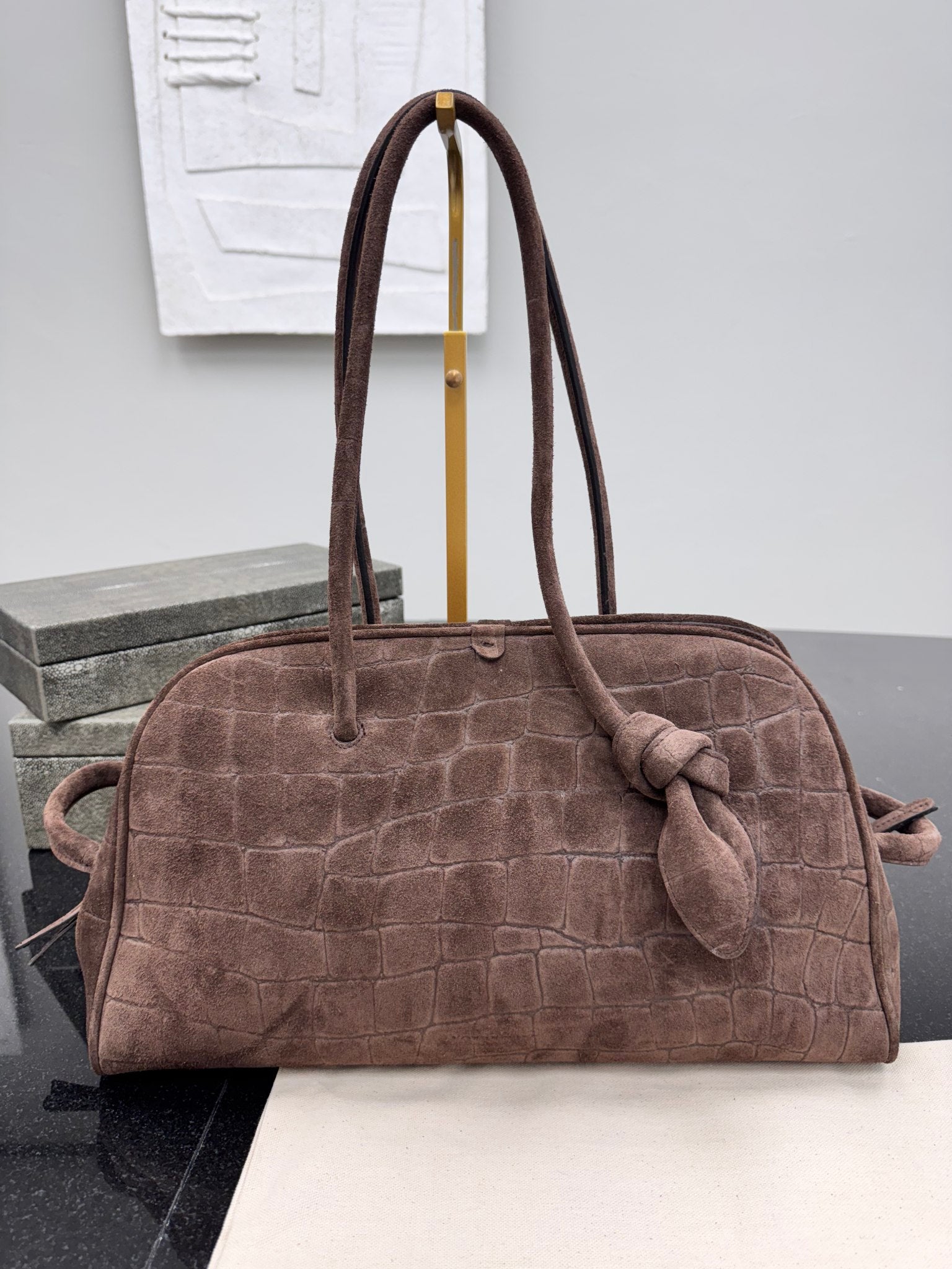 BRAND NEW Jacquemus Brown Croc Embossed Suede Le Turismo Shoulder Bag