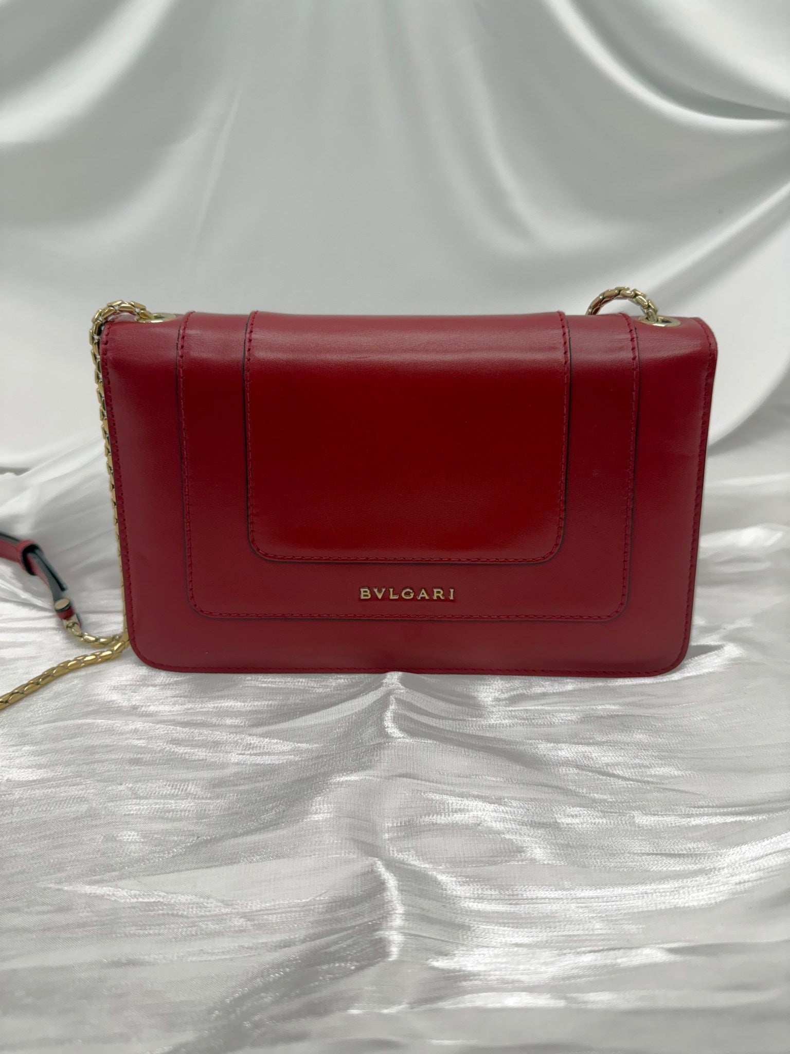 Bvlgari Red Leather Small Serpenti Forever Chain Bag