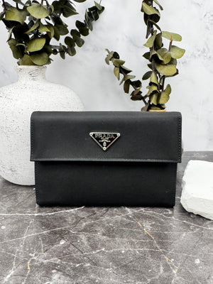 Prada Black Nylon Trifold Compact Wallet