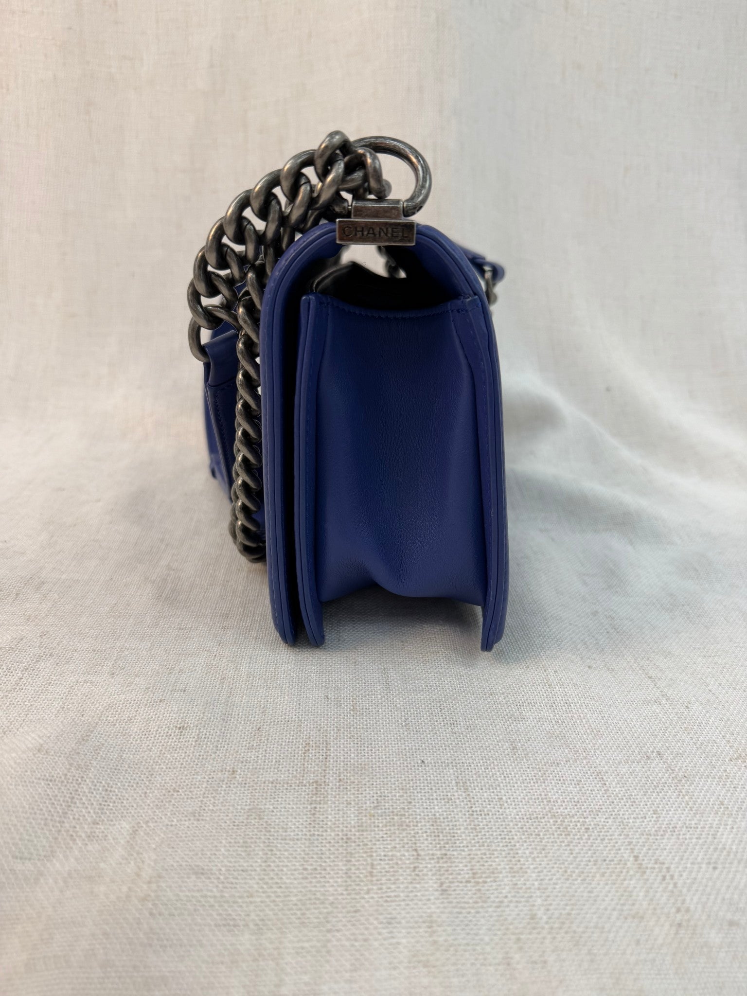 Chanel Blue Calfskin Medium Boy Bag