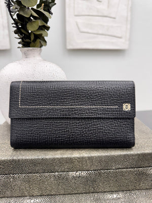 Loewe Black Grained Leather Long Wallet