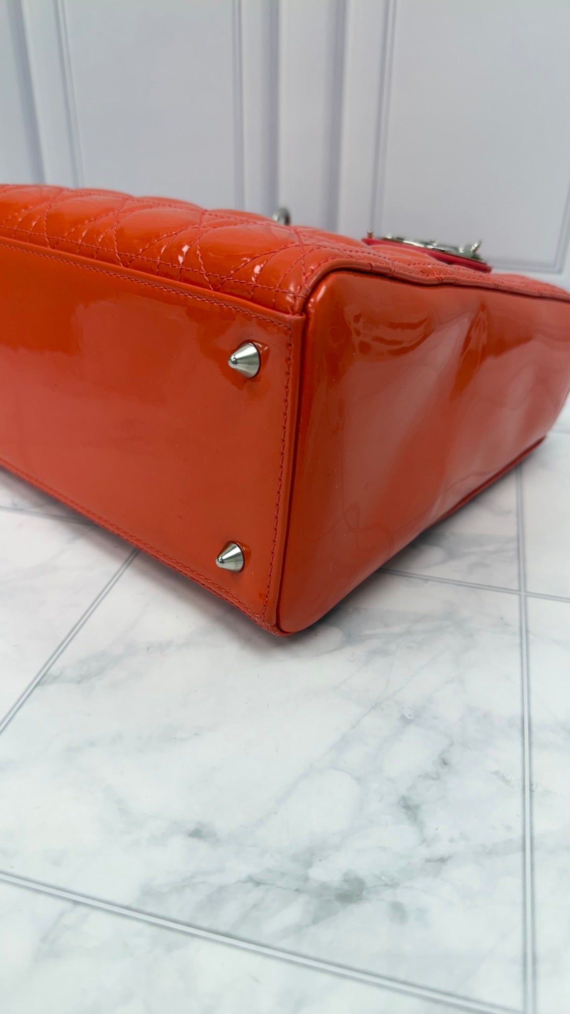 Christian Dior Orange Patent Leather Cannage Medium Lady Dior