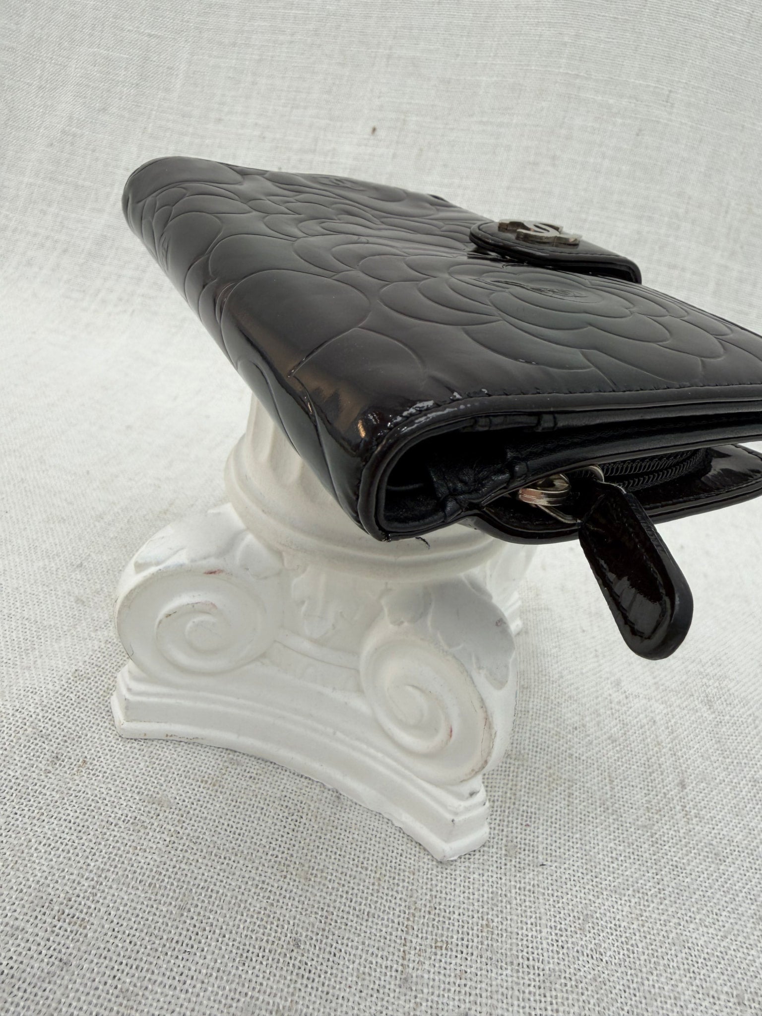 Chanel Black Patent Leather Cameilla Compact Wallet