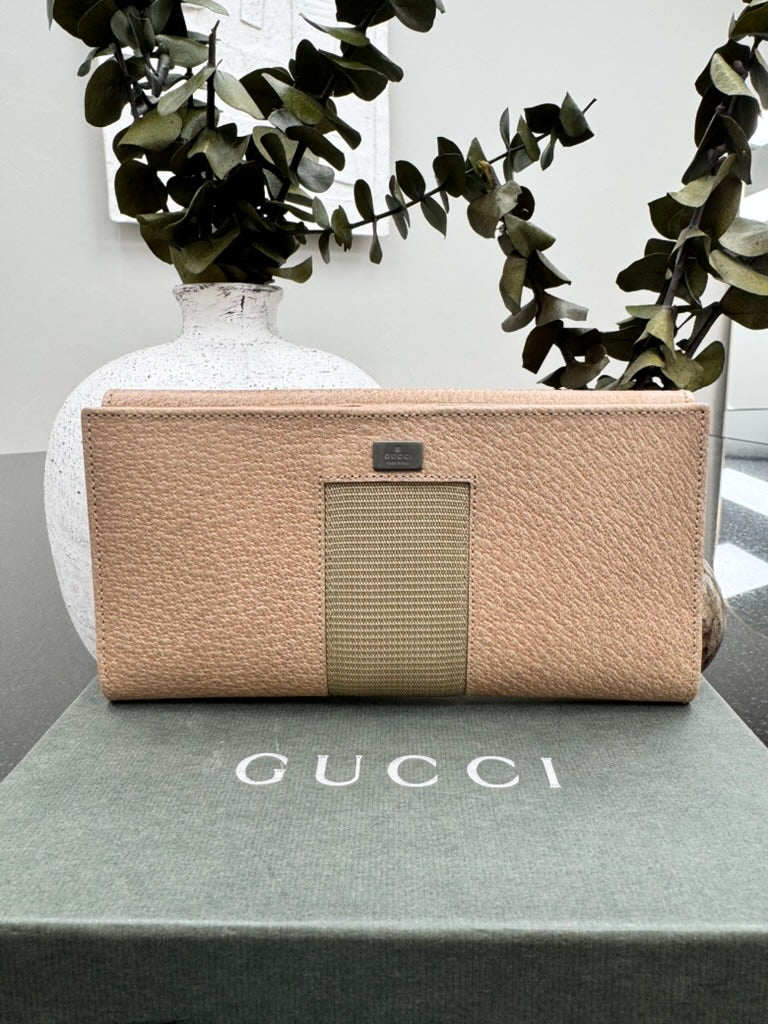LIKE NEW - Gucci Beige Canvas And Leather Long Wallet