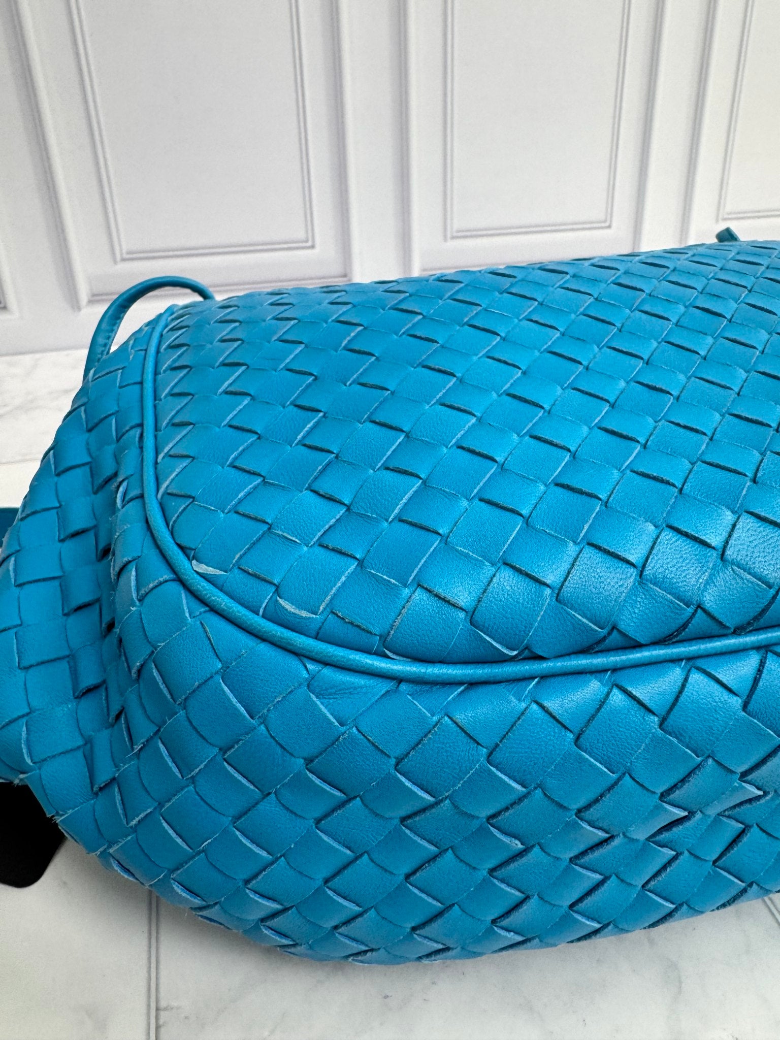 Bottega Veneta Blue Intrecciato Leather Crossbody Bag